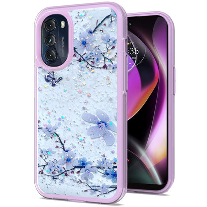 For Motorola Moto G 5G 2022 Sakura Spring Flowers Design Colorful Frame Hybrid Rubber TPU Hard PC Shockproof Slim  Phone Case Cover