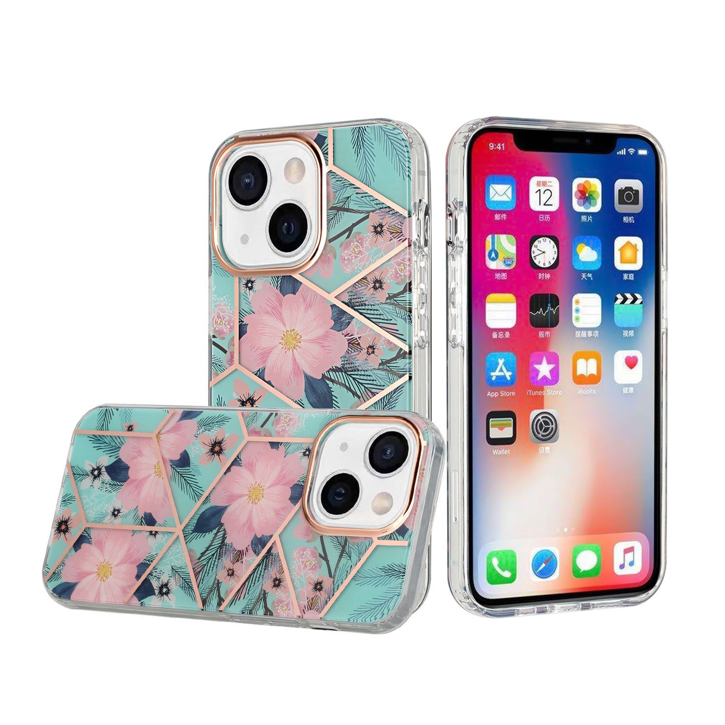 For Apple iPhone 14 Plus 6.7" Fashion Floral IMD Design Flower Pattern Hybrid Protective Hard Rubber TPU Slim Back  Phone Case Cover