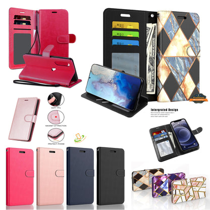 For Apple iPhone 14 (6.1") Wallet PU Leather Pouch with Credit Card Slots ID Money Pocket, Stand & Strap Flip Bookstyle  Phone Case Cover