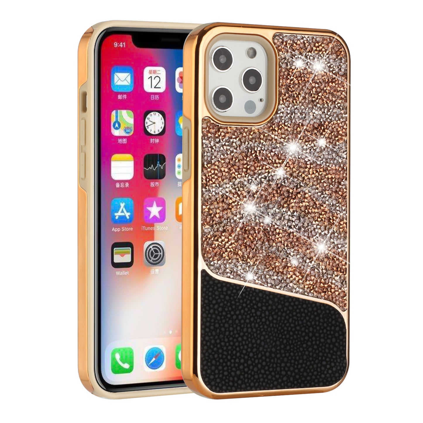 For Apple iPhone 11 (6.1") Bling Animal Skin Design Glitter Hybrid Thick TPU Shiny Protective Rubber Frame  Phone Case Cover