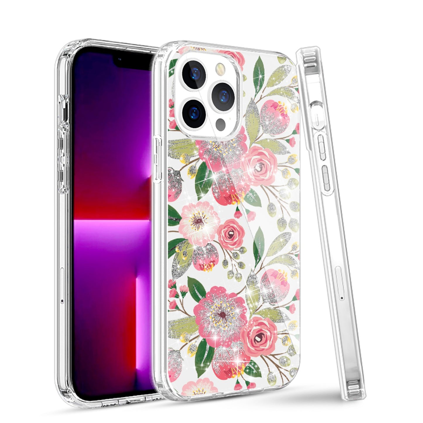 For Samsung Galaxy S22+ Plus Beautiful Laser Clear Bling Glitter Design Pattern Hybrid Gummy Hard PC and TPU Shockproof  Phone Case Cover