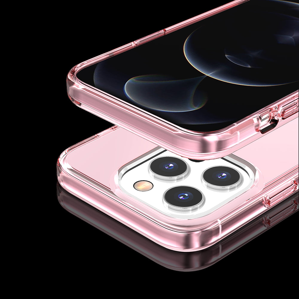 For Apple iPhone 14 Pro Max (6.7") Transparent Shock Absorption Thick TPU Rubber Gel Ultra Thick 3mm Hybrid Protective Pink Phone Case Cover