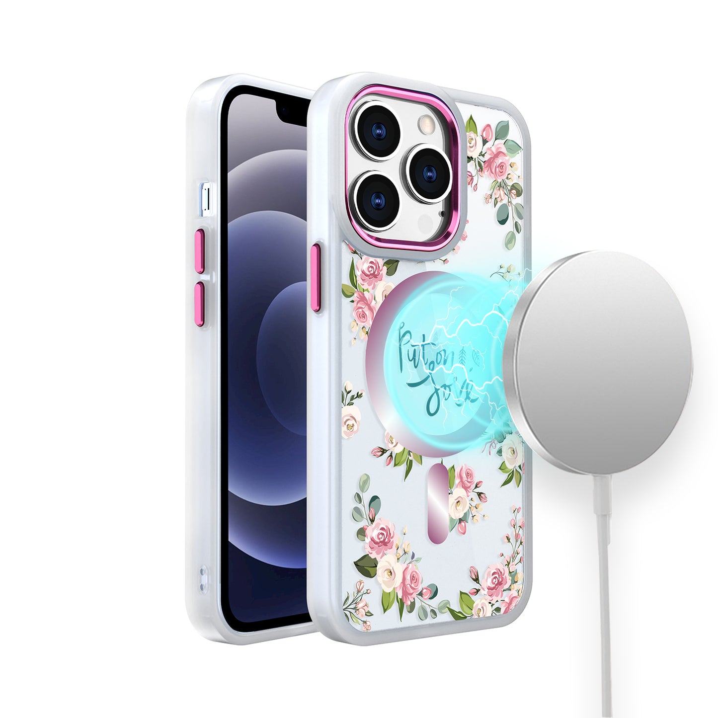 For Apple iPhone 14 /Plus Pro Max Hybrid Flower Quotation Design Fashion Hard PC with MagSafe Compatible  Phone Case Cover