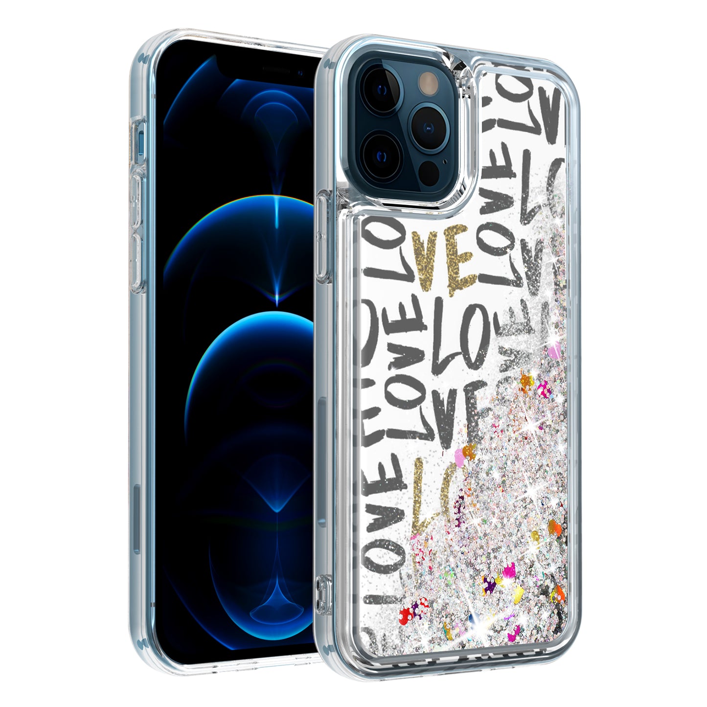 For Apple iPhone 13 (6.1") Quicksand Design Liquid Glitter Bling Hybrid Floating Flowing Sparkle Colorful TPU Protective  Phone Case Cover