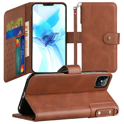 For Apple iPhone 8 Plus/7 Plus/6 6S Plus Wallet Case with Credit Card Holder, PU Leather Flip Pouch Kickstand & Strap Brown Phone Case Cover