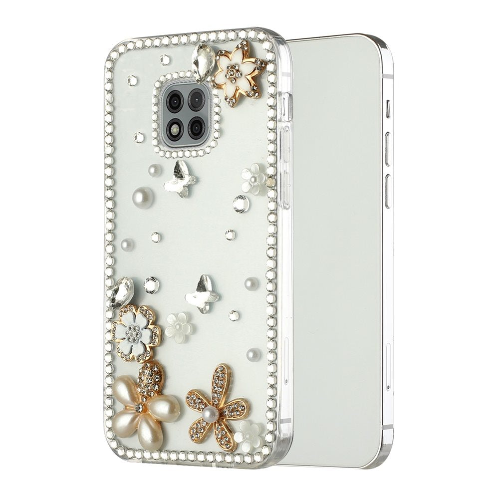 For Apple iPhone SE 3 (2022) SE/8/7 Bling Clear Crystal 3D Full Diamonds Luxury Sparkle Rhinestone Hybrid White Flower Butterfly Phone Case Cover