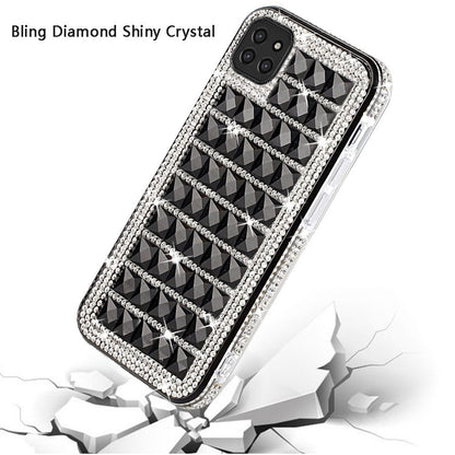 For Boost Mobile Celero 5G Fashion Luxury 3D Bling Diamonds Rhinestone Jeweled Shiny Crystal Hybrid TPU + PC Bumper Hard Black Phone Case Cover