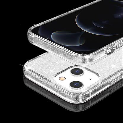 For Apple iPhone 14 Pro (6.1") Transparent Glitter Shiny Sparkle Bling TPU Rubber Hard Back Hybrid Frame Shockproof Clear Phone Case Cover