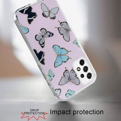 For Apple iPhone 11 (6.1") Electroplated Gold Frame Glitter Bling Transparent Hybrid Hard PC Rubber Shockproof Butterflies Phone Case Cover