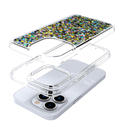 For iPhone 14 Pro (6.1") Colorful Glitter Bling Sparkle Epoxy Glittering Shining Hybrid Hard PC TPU Shockproof  Phone Case Cover