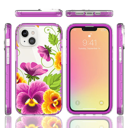 For Apple iPhone 14 Plus (6.7") Beautiful Design 3in1 Hybrid Triple Layer Armor Hard PC Plastic Rubber Frame Purple Summer Floral Phone Case Cover