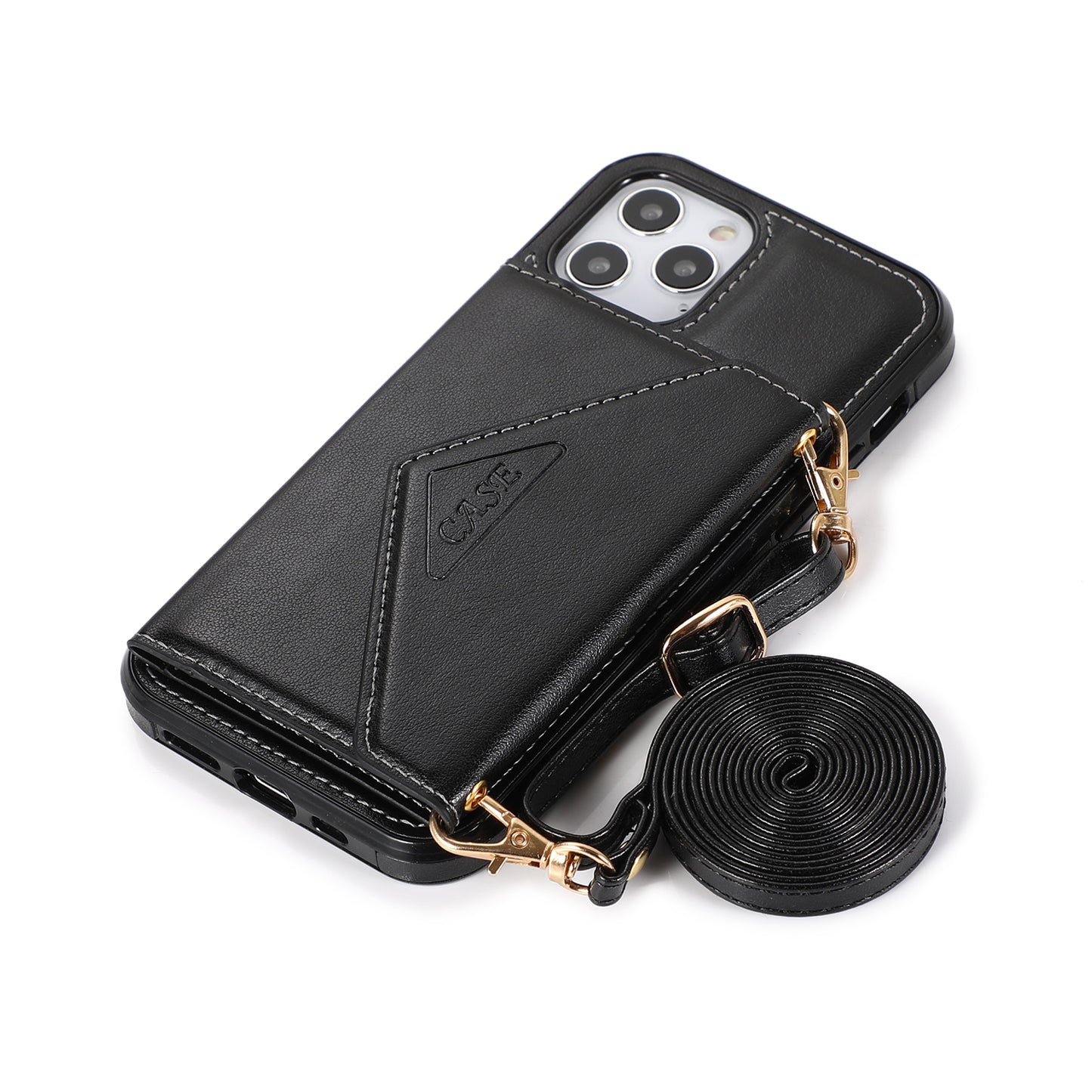 For Apple iPhone SE 3 (2022) SE/8/7 Wallet Case Credit Card ID Holder Lanyard Detachable Neck Strap Flip PU Leather Slim Black Phone Case Cover