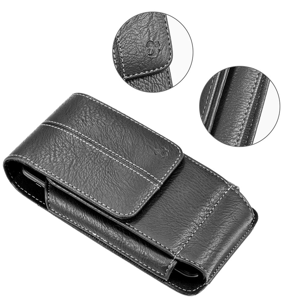 For Samsung Galaxy A23 5G Universal Vertical Leather Case Holster with 360° Rotation Belt Clip & 3 Credit Card Slots Phone Carrying Pouch [Black]