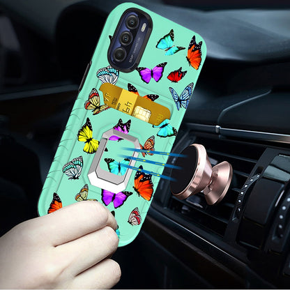 For Apple iPhone 14 Pro (6.1") Stylish Wallet with Credit Card Holder & Magnetic Stand Ring Heavy Duty Hybrid  Phone Case Cover