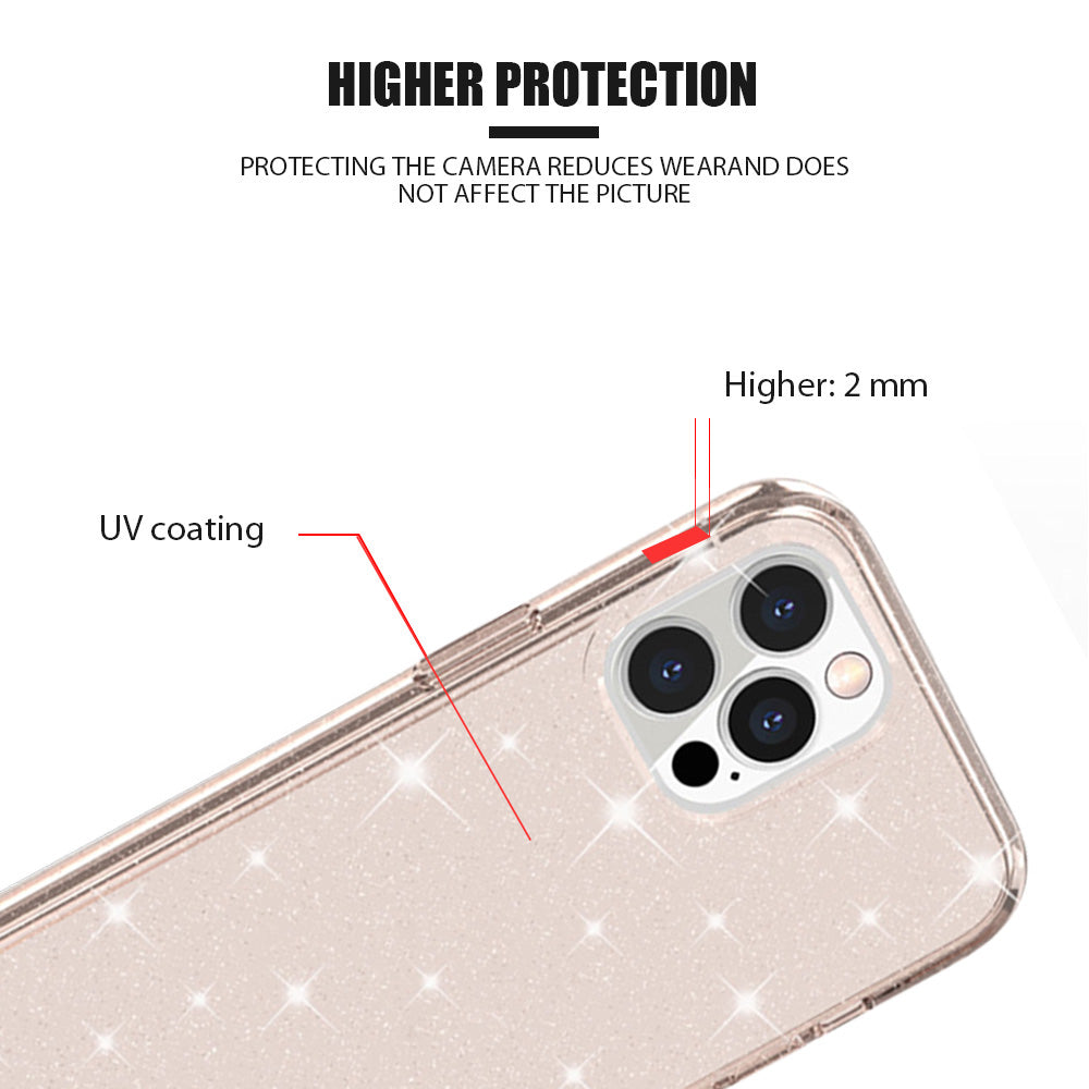 For Apple iPhone 14 Pro Max (6.7") Transparent Glitter Bling Sparkly Hybrid Hard PC Shell & Soft TPU Shock-Absorption Bumper Purple Phone Case Cover