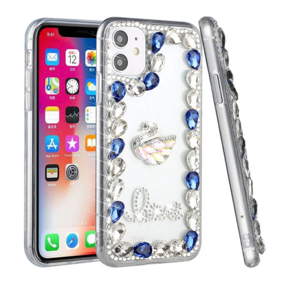 For Apple iPhone XR Bling Clear Crystal 3D Full Diamonds Luxury Sparkle Transparent Rhinestone Hybrid Bumper  Phone Case Cover