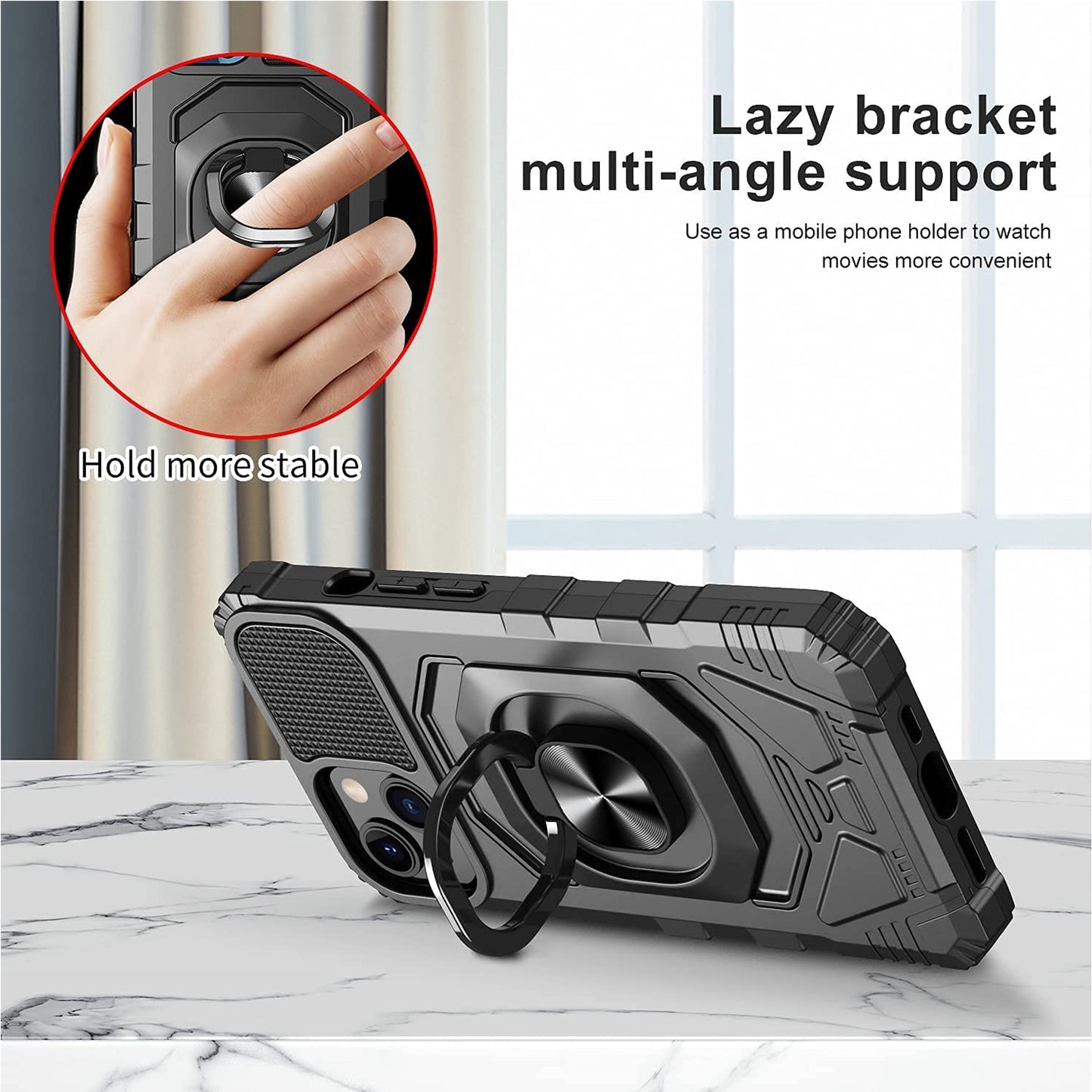For AT&T Maestro 3 Armor Hybrid Stand Ring Hard TPU Rugged Full-Body [Military-Grade] Magnetic Car Ring Holder Black Phone Case Cover