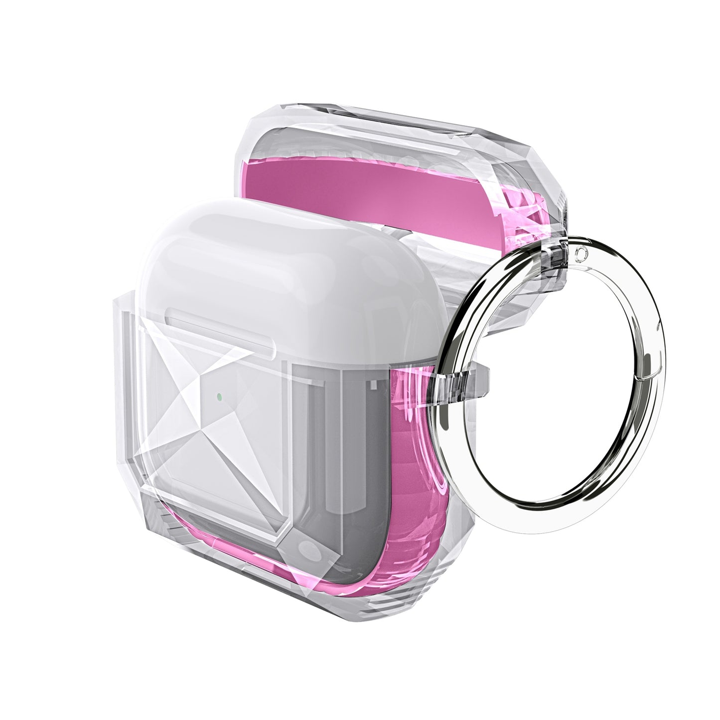 For Apple AirPods 2 & 1 Transparent Diamond Clear Design Shock-Resistant Dustproof [Visible Front LED] [Wireless Charging] with Carabiner  Phone Case Cover