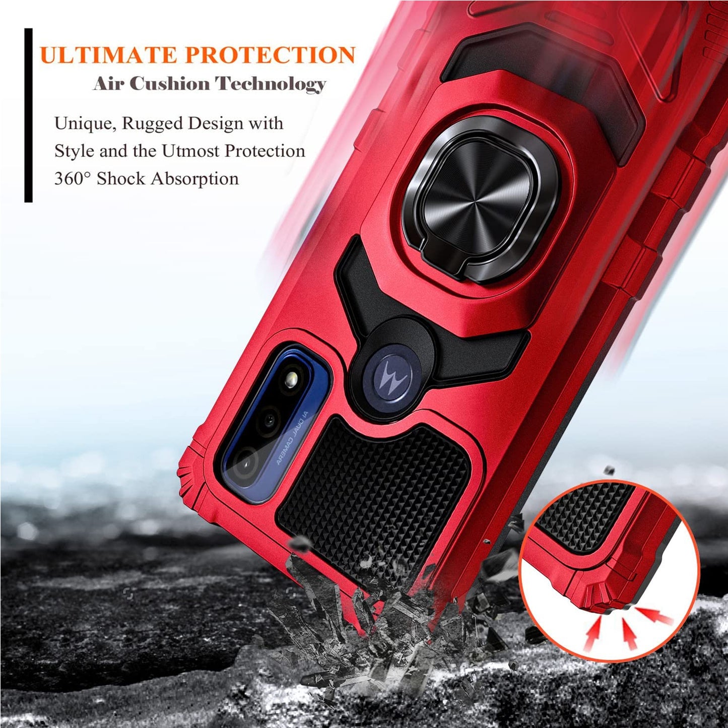For Samsung Galaxy A23 5G Armor Hybrid Stand Ring Hard TPU Rugged Full-Body [Military-Grade] Magnetic Car Ring Holder Red Phone Case Cover