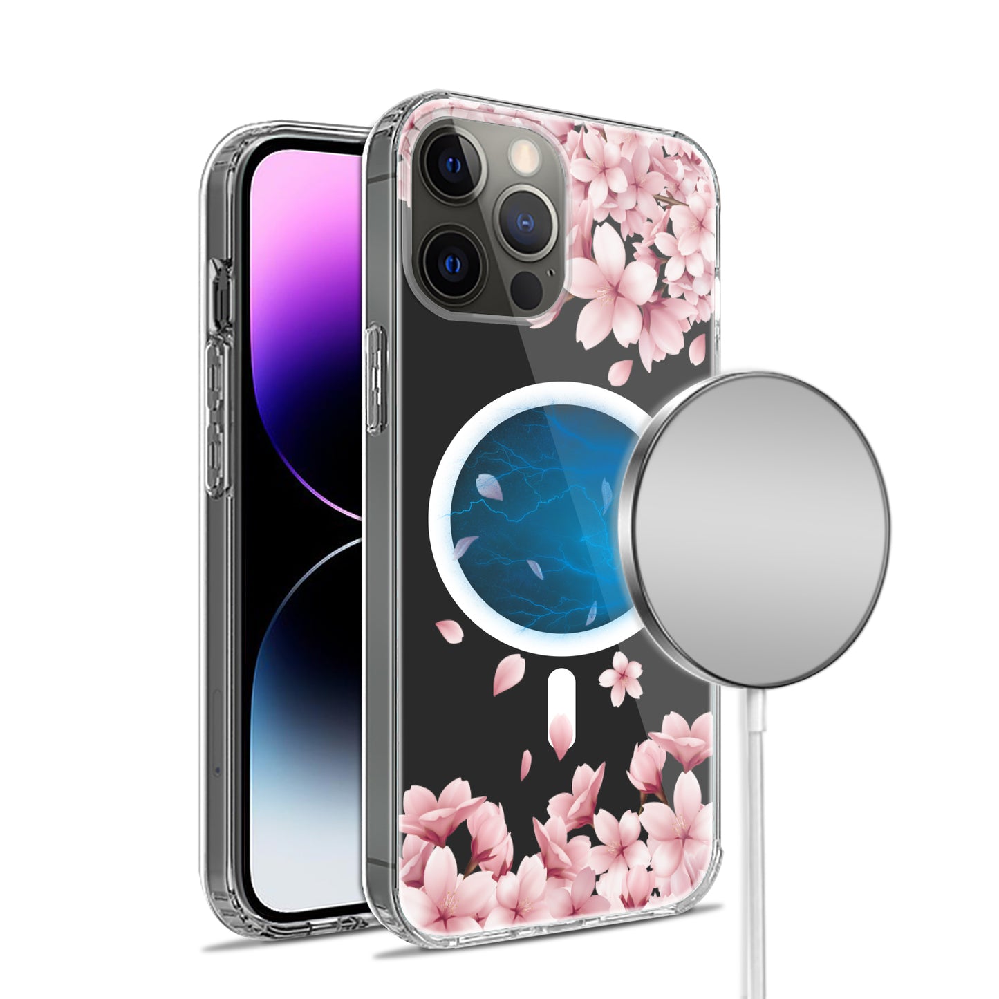 For Apple iPhone 14 Pro (6.1") Hybrid Flower Design Stylish Fashion Thick Hard MagSafe Compatible Shockproof  Phone Case Cover