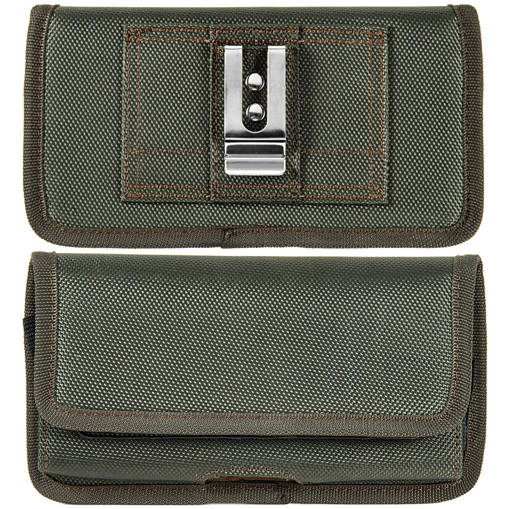 For Samsung Galaxy A02S Universal Horizontal Cell Phone Case Nylon Holster Carrying Pouch with Belt Clip and 2 Card Slots fit Large Devices 6.3" [Midnight Green]
