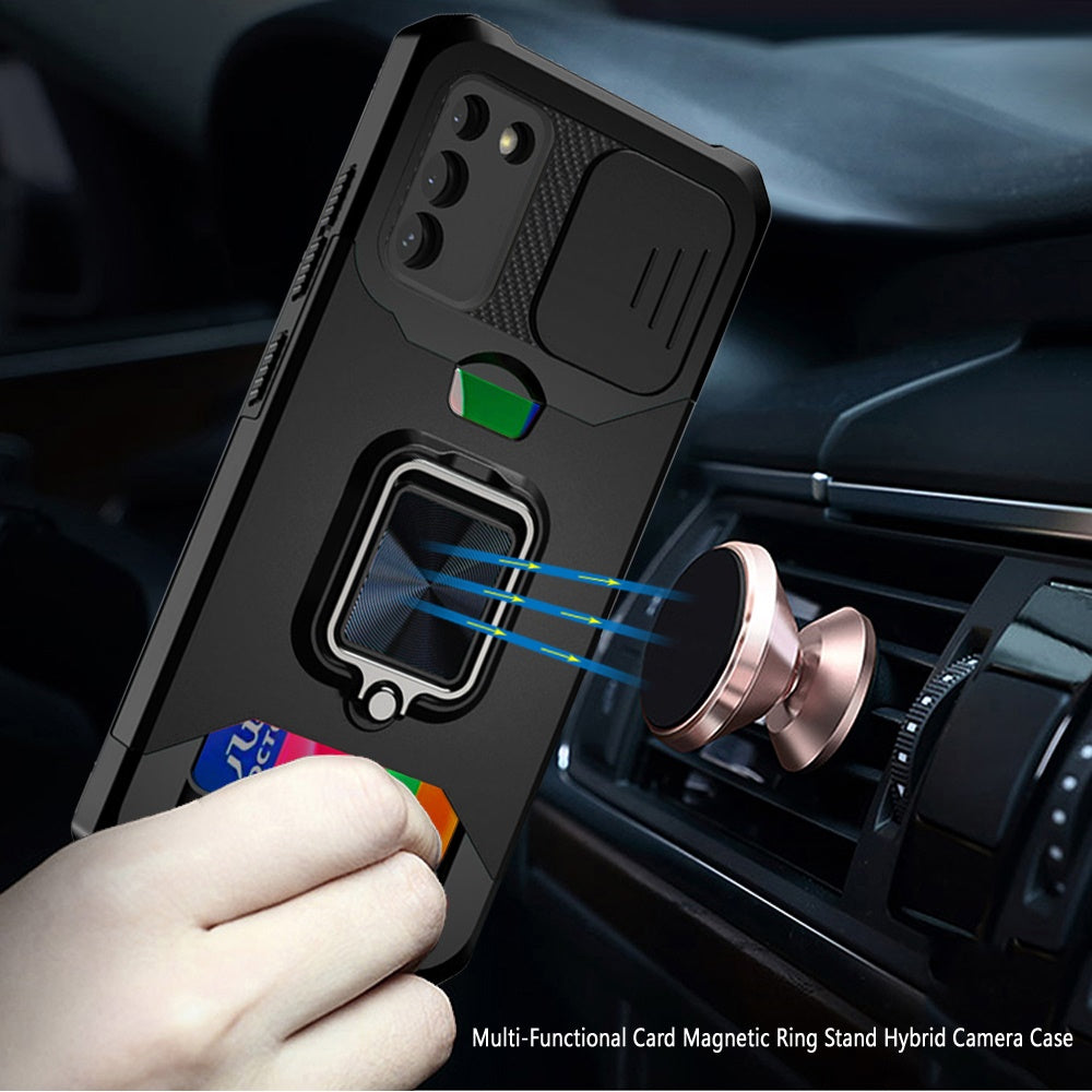 For Samsung Galaxy S22+ Plus Wallet Case with Ring Stand, Slide Camera Cover & Credit Card Holder, Military Grade Shockproof  Phone Case Cover