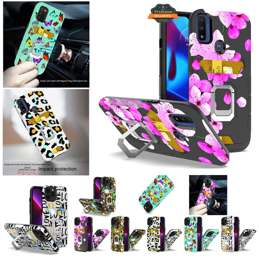 For Motorola Moto G Stylus 5G 2022 Stylish Wallet Case with Credit Card Holder & Magnetic Kickstand Ring Hybrid Armor  Phone Case Cover