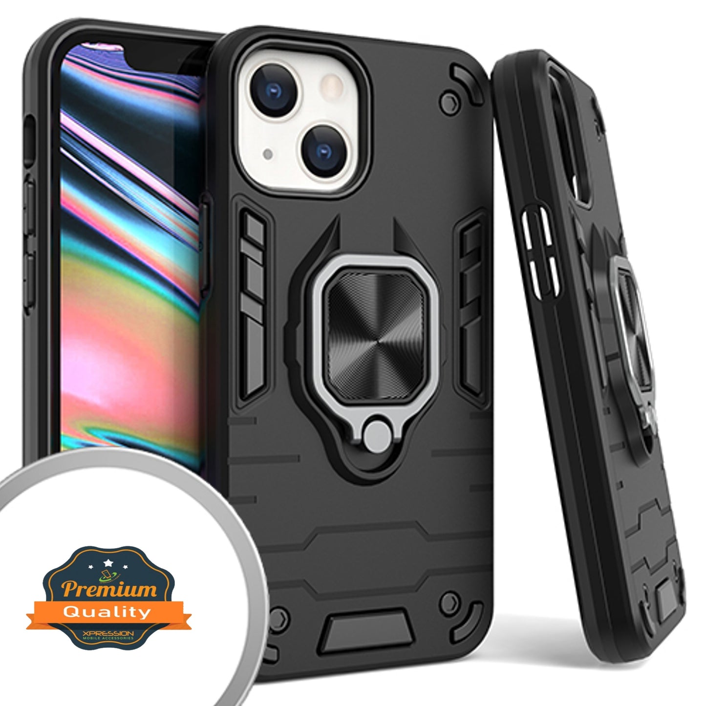 For Apple iPhone 14 (6.1") Military Grade Protection Heavy Duty Armor Shockproof with 360 Ring Kickstand Stand Holder  Phone Case Cover