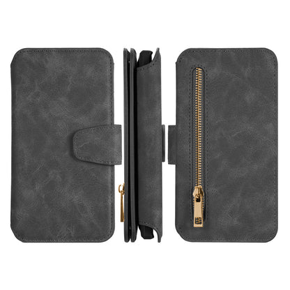 For Apple iPhone 13 /Pro Max Mini Wallet Case Magnetic Detachable Zipper Pocket PU Leather Flip Pouch with 7 Credit Card Slots Holder  Phone Case Cover