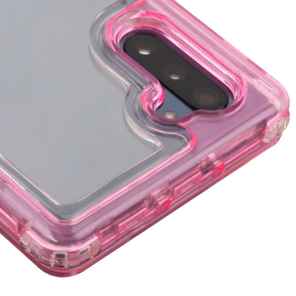 For Samsung Galaxy Note 10 (6.3) Clear Transparent Hybrid Three Layer Hybrid Hard PC Shockproof Heavy Duty TPU Rubber Pink Phone Case Cover
