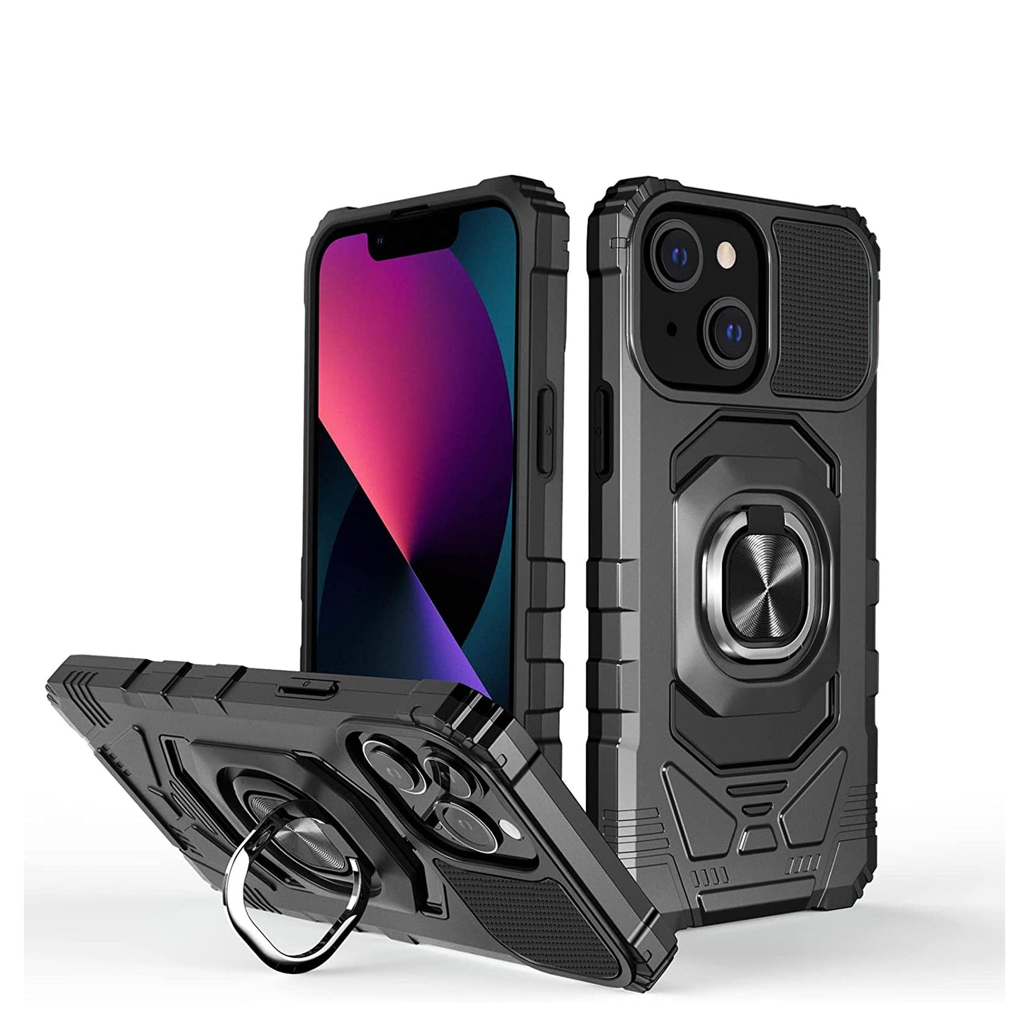 For AT&T Maestro 3 Armor Hybrid Stand Ring Hard TPU Rugged Full-Body [Military-Grade] Magnetic Car Ring Holder Black Phone Case Cover