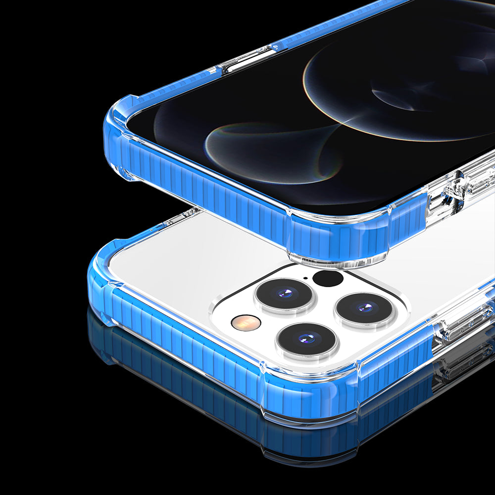 For Apple iPhone 14 Plus (6.7") Hybrid Transparent Acrylic Rubber Gummy Gel Hard PC Silicone TPU Color Bumper Frame Clear / Blue Phone Case Cover