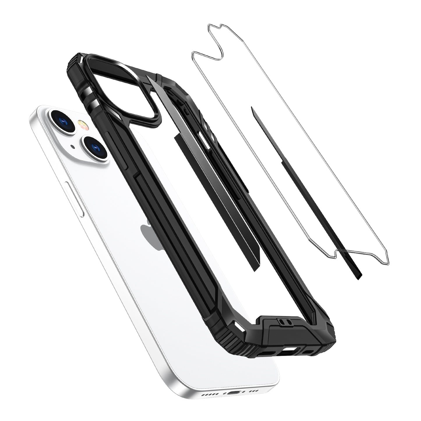 For Apple iPhone 14 (6.1") Metal Frame Transparent Hybrid Rubber TPU + Hard PC Color Bumper Frame Shockproof  Phone Case Cover
