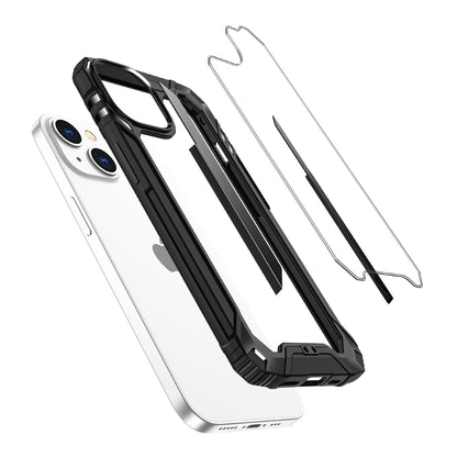 For Apple iPhone 14 (6.1") Metal Frame Transparent Hybrid Rubber TPU + Hard PC Color Bumper Frame Shockproof  Phone Case Cover