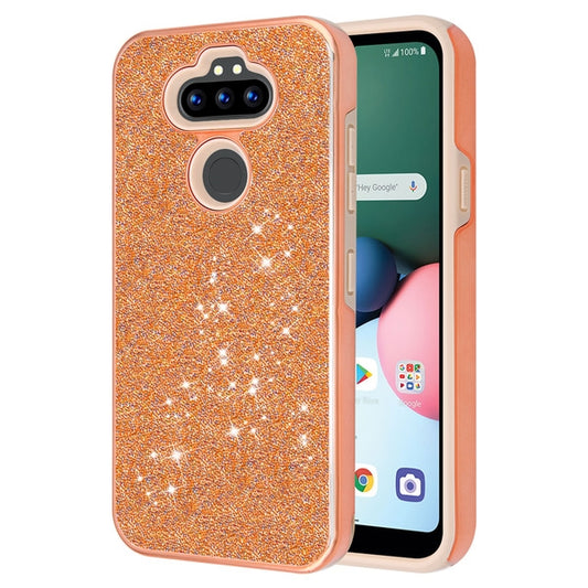 For LG K31 /Aristo 5/Fortune 3/Tribute Monarch /Phoenix 5/Risio 4/K8x Rhinestones Stylish Bling Design Hybrid Hard TPU Armor Rugged Slim Rose Gold Phone Case Cover