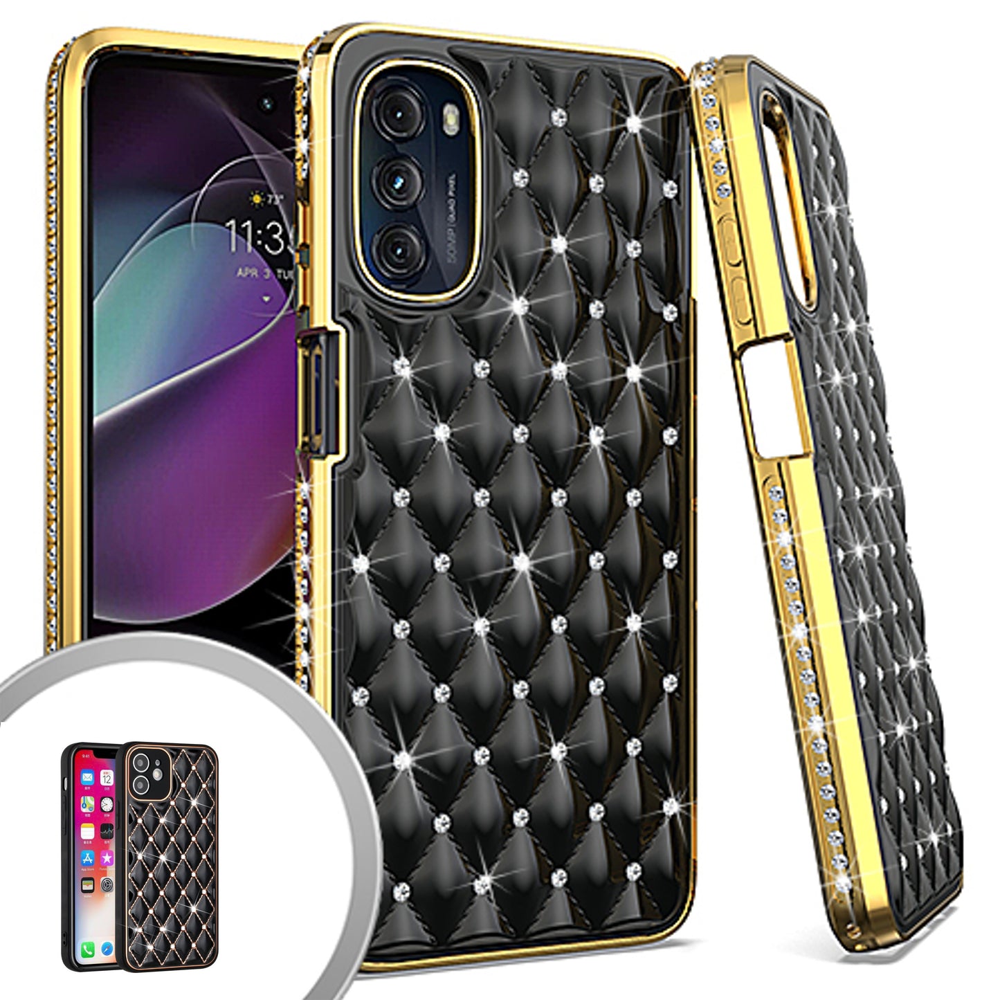 For Apple iPhone 14 Plus /Pro Max Diamonds Fashion Bling Rhinestone Glitter Luxury Plating Hybrid TPU Sturdy Hard PC TPU Back  Phone Case Cover