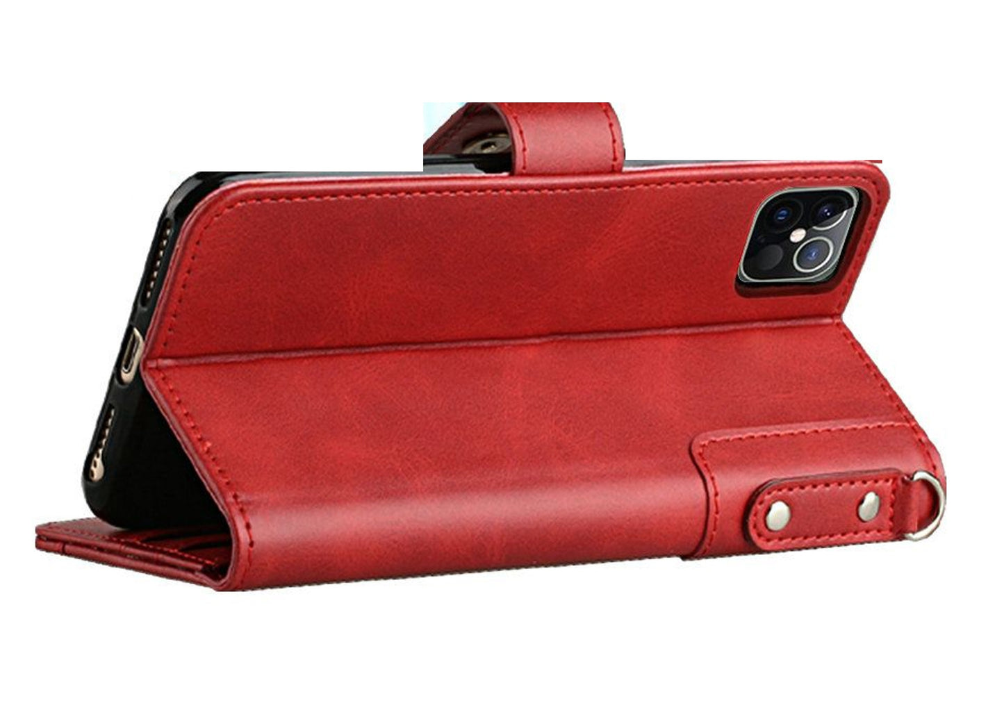 For Apple iPhone 8 Plus/7 Plus/6 6S Plus Wallet Case with Credit Card Holder, PU Leather Flip Pouch Kickstand & Strap Red Phone Case Cover