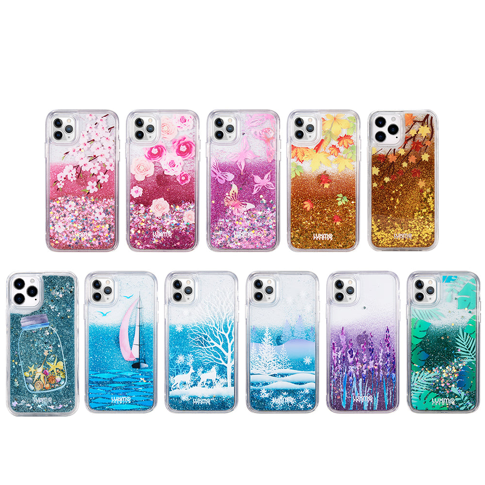 For Apple iPhone 14 /Pro Max Quicksand Waterfall Liquid Glitter Sparkling Design Floating Bling Hybrid  Phone Case Cover