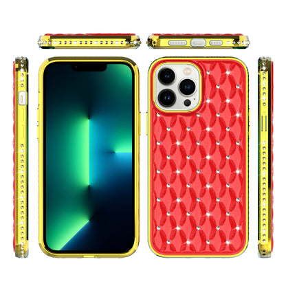 For Apple iPhone 13 Pro Max (6.7") Luxury Chrome Diamonds Rhinestone Thick Shiny Bling Protective Rubber Frame  Phone Case Cover