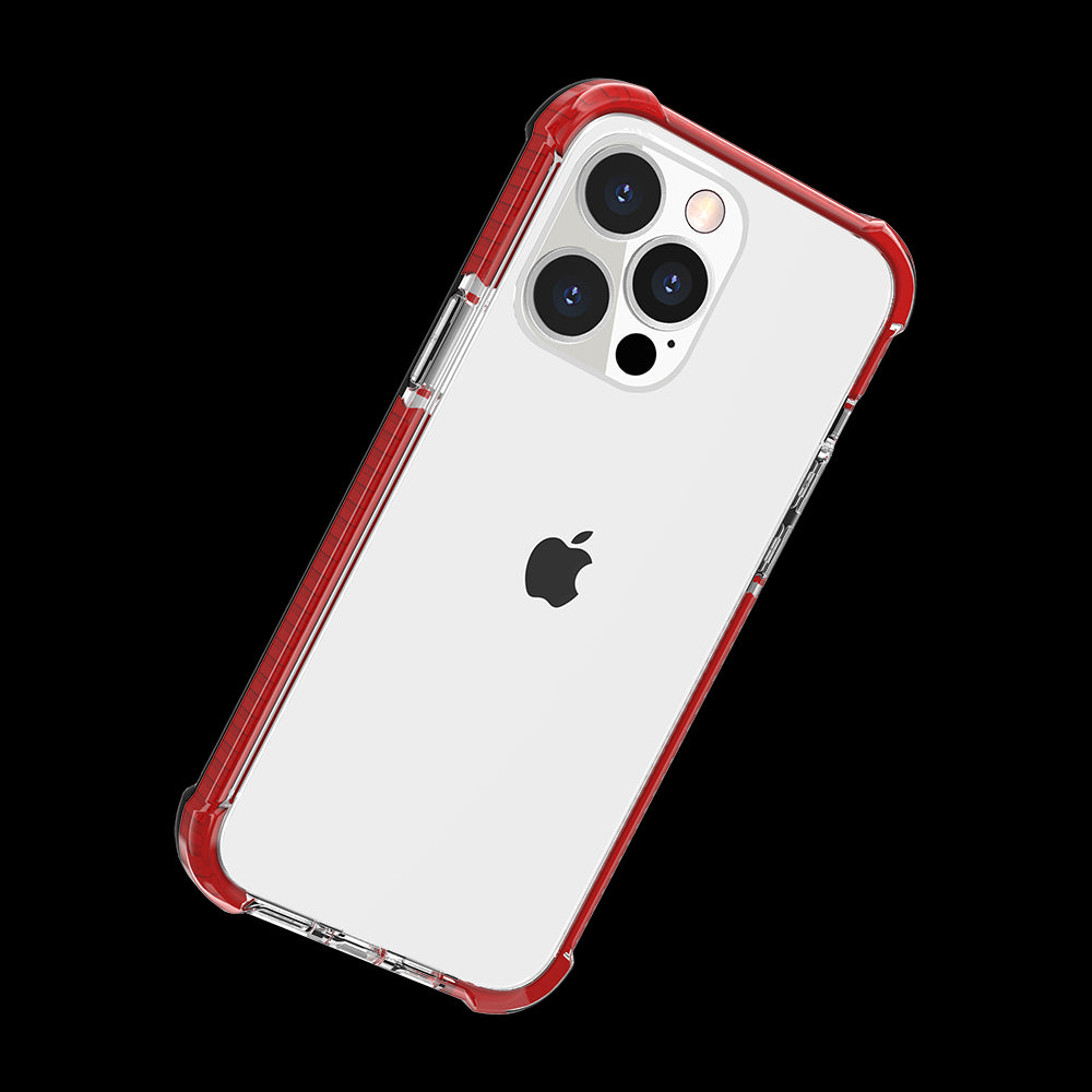 For Apple iPhone 14 Plus (6.7") Hybrid Transparent Acrylic Rubber Gummy Gel Hard PC Silicone TPU Color Bumper Frame Clear / Red Phone Case Cover