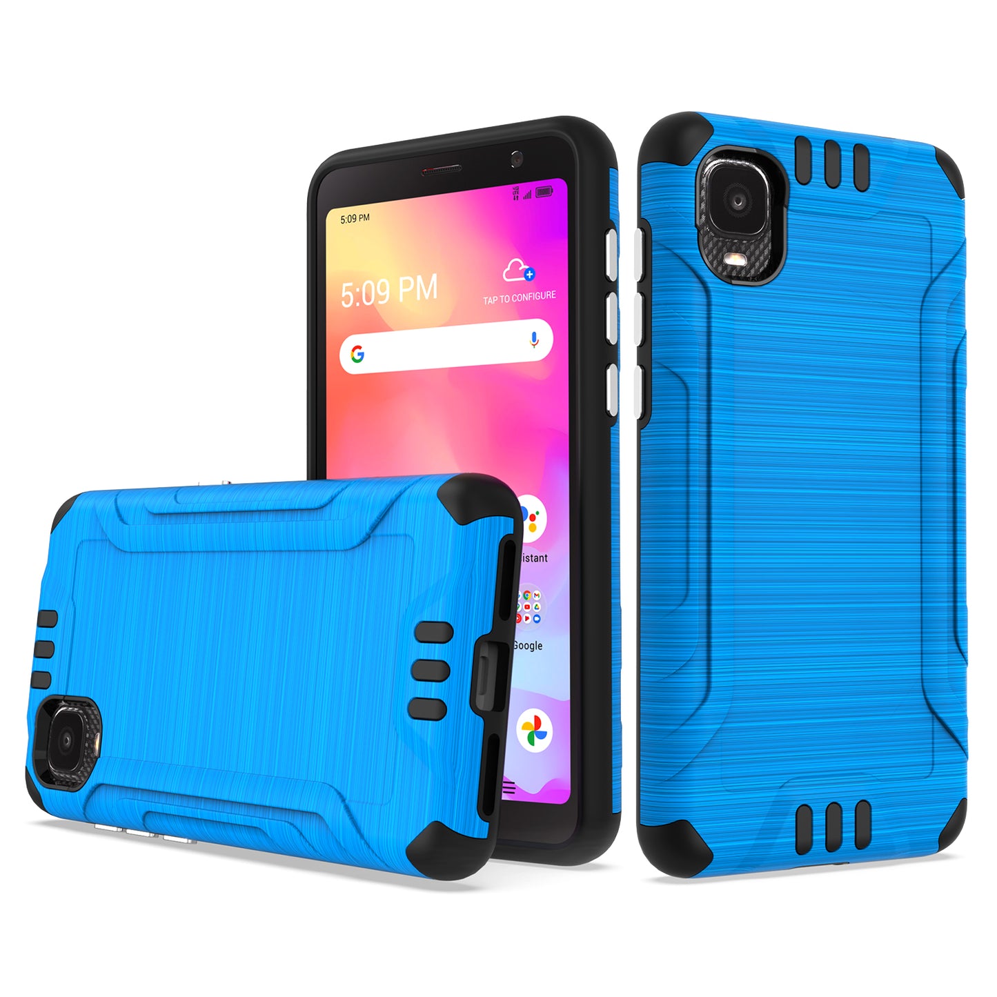For TCL A3 Hybrid Dual Layer Slim Defender Armor Tuff Metallic Brush Texture Finishing Shockproof Hard PC + Soft TPU Rubber  Phone Case Cover