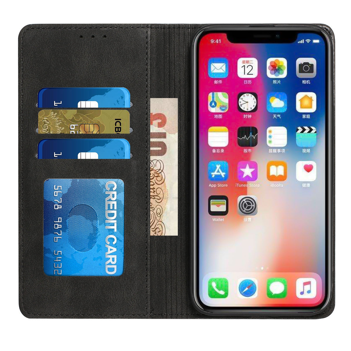For Apple iPhone 14 Plus (6.7") Wallet PU Vegan Leather ID Credit Card Money Holder with Magnetic Closure Pouch Flip  Phone Case Cover
