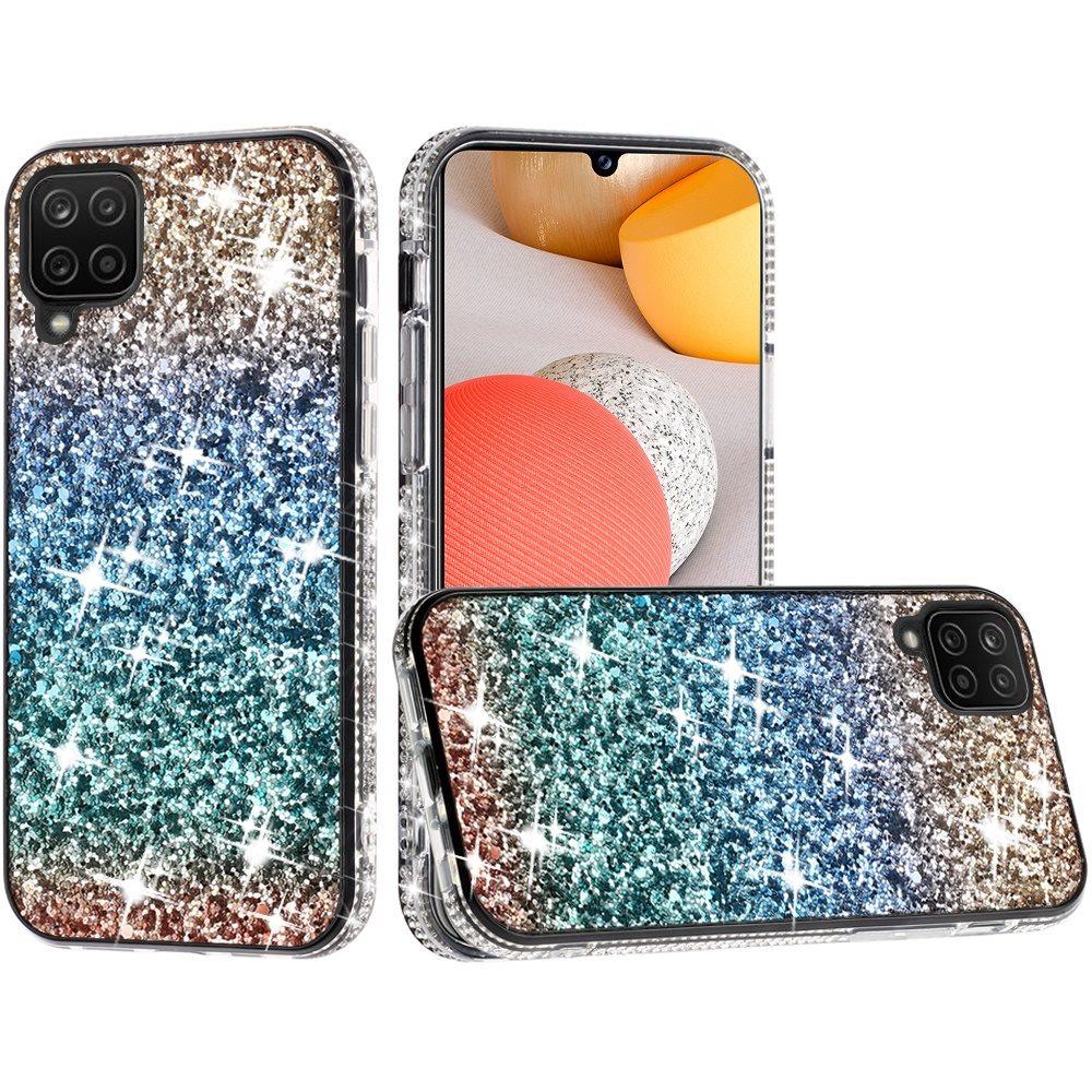 For Samsung Galaxy A42 5G Rhinestone Sparkling Rainbow Gradual Glitter Full Diamond Bling Protective Hybrid Rugged Slim TPU Bumper  Phone Case Cover