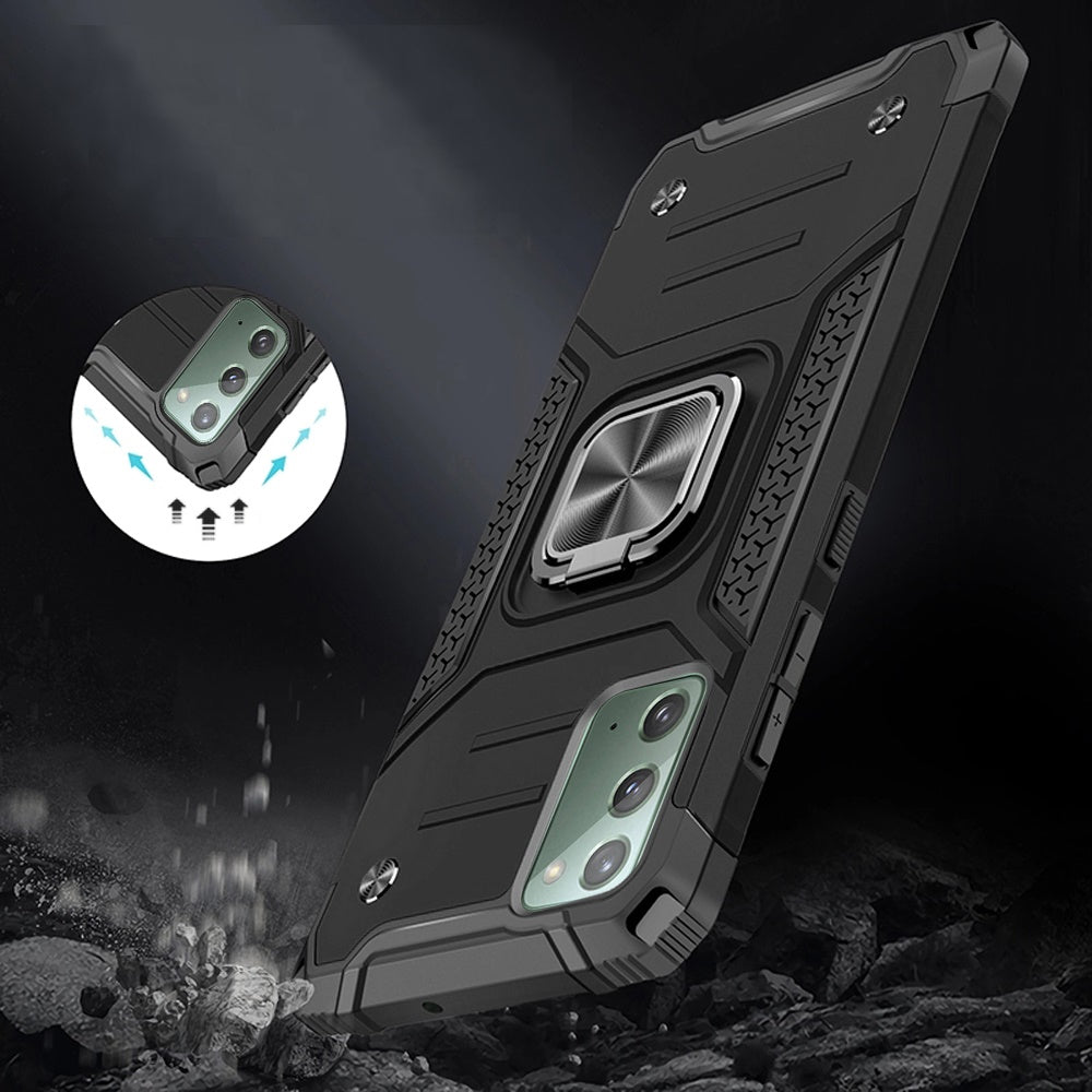 For Samsung Galaxy Note 20 Armor Hybrid with Ring Stand Holder Kickstand Shockproof Heavy-Duty Durable Rugged 2in1 Black Phone Case Cover