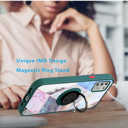 For Motorola Moto G Stylus 4G 2022 Unique Marble Design with Magnetic Ring Kickstand Holder Hybrid TPU Hard PC Armor  Phone Case Cover