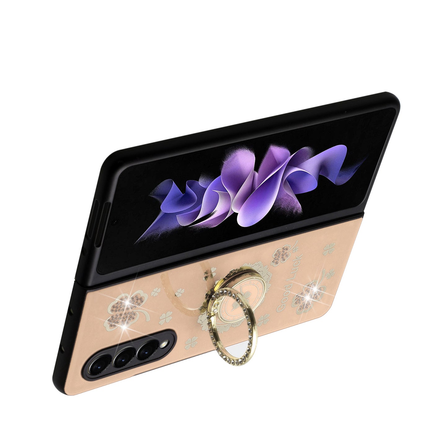 For Samsung Galaxy Z Fold 4 5G Diamond Bling Sparkly Glitter Ornaments Engraving Hybrid Ring Stand Fashion  Phone Case Cover