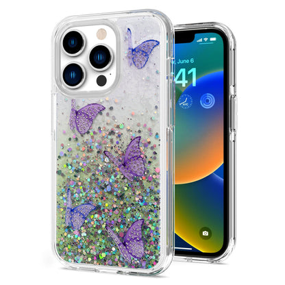 For Apple iPhone 14 /Plus Pro Max Floral Stylish Design Glitter Shiny Hybrid Rubber TPU Hard PC Shockproof Slim  Phone Case Cover