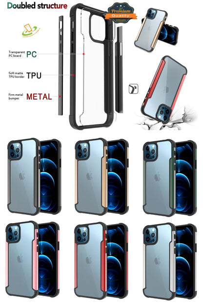 For Samsung Galaxy A22 5G Hybrid Aluminum Alloy Metal Clear Transparent Back PC TPU Bumper Frame Armor Shockproof  Phone Case Cover