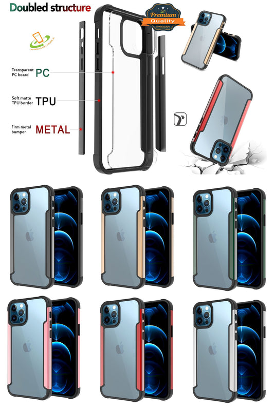 For Samsung Galaxy A22 5G Hybrid Aluminum Alloy Metal Clear Transparent Back PC TPU Bumper Frame Armor Shockproof  Phone Case Cover