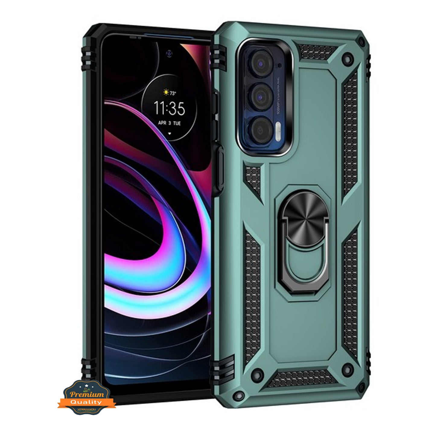 For Motorola Edge 2021 Shockproof Hybrid Dual Layer PC + TPU with Rotating Ring Stand Metal Kickstand Heavy Duty Armor Shell  Phone Case Cover